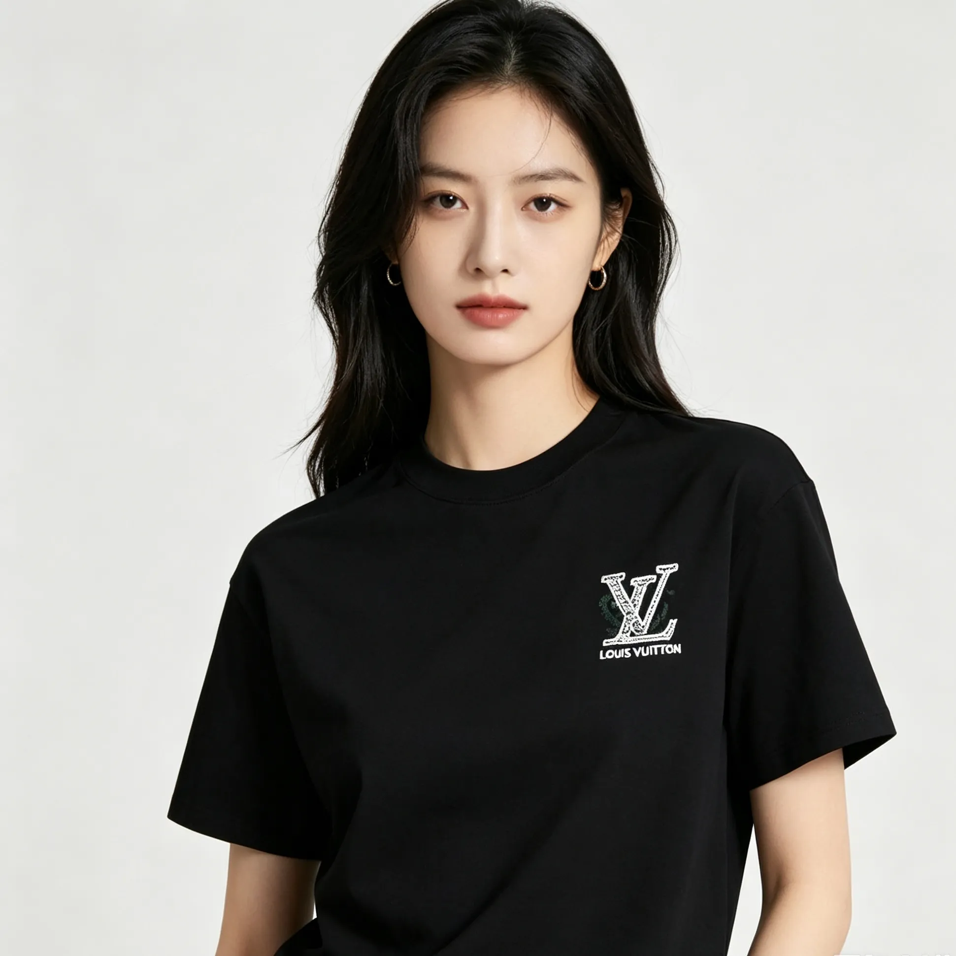Louis Vuitton/Louis Vuitton inkjet presbyopic line logo embroidered short sleeves